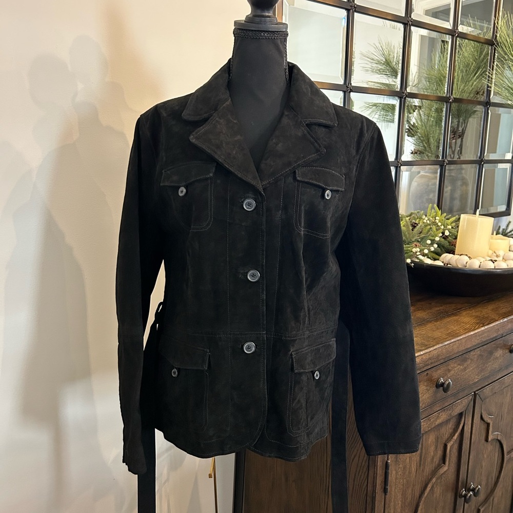 Relativity belted suede leather jacket in black